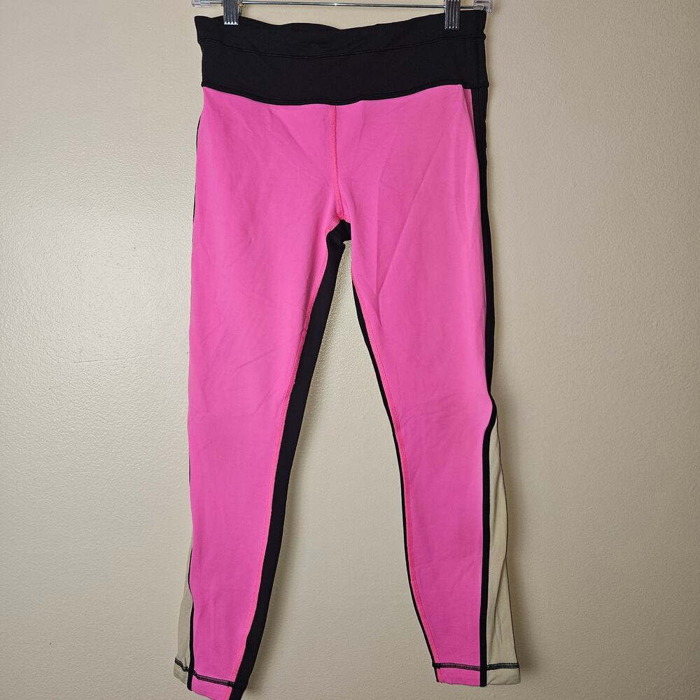 Lululemon Run Pace Tight Leggings size 6 Black Pink Colorblock Luxtreme Pocket